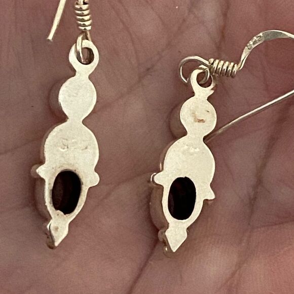 Vintage Sterling Silver And Garnet Dangle Earrings - Picture 2 of 2
